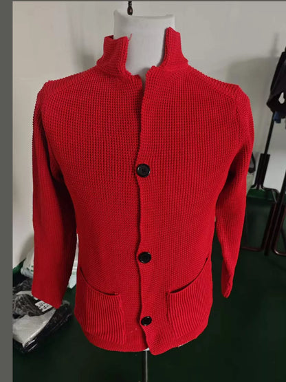 Men's Slim-Fit Knit Stand-Collar Cardigan with Pockets