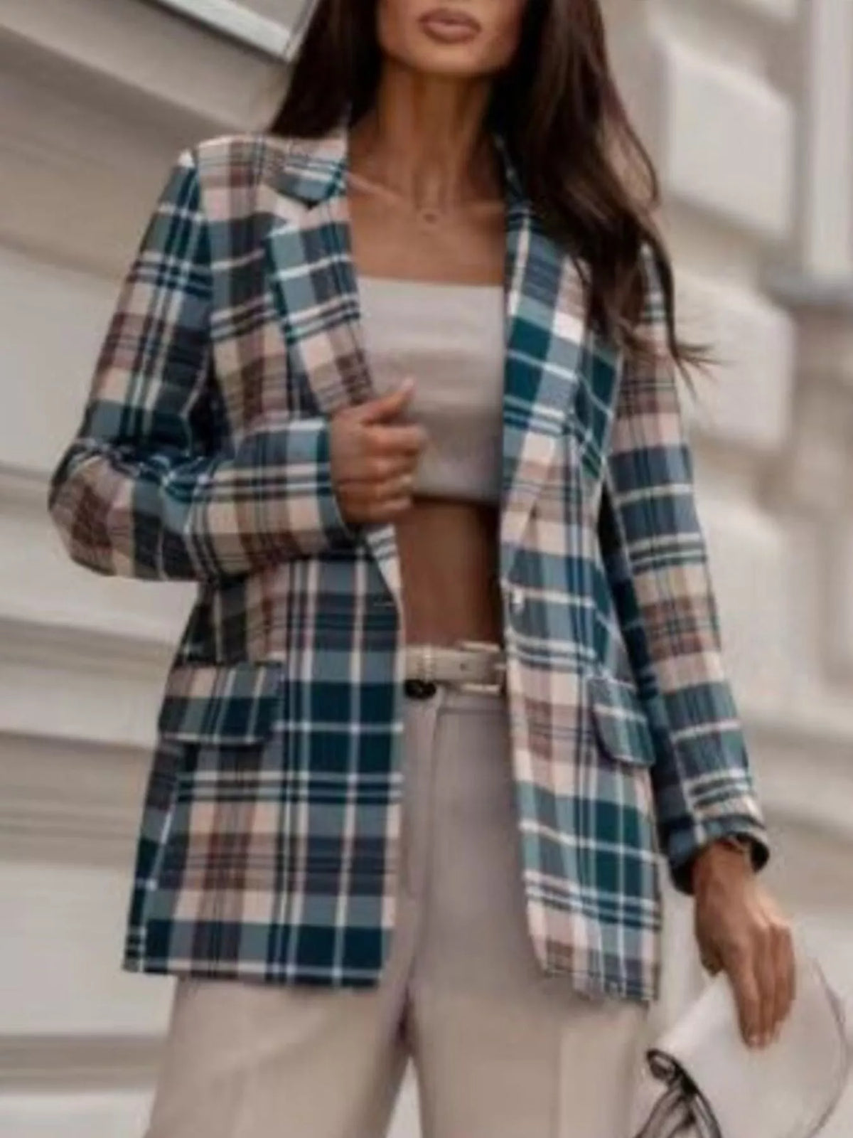 Plaid Lapel Collar Blazer
