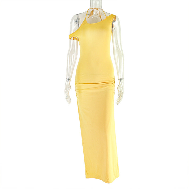 Backless Hanging Neck Slit Long Dress