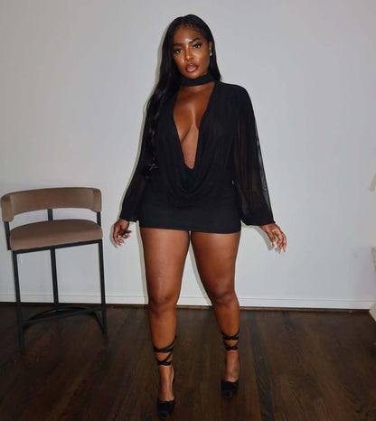 Mesh splicing hip hugging short dress