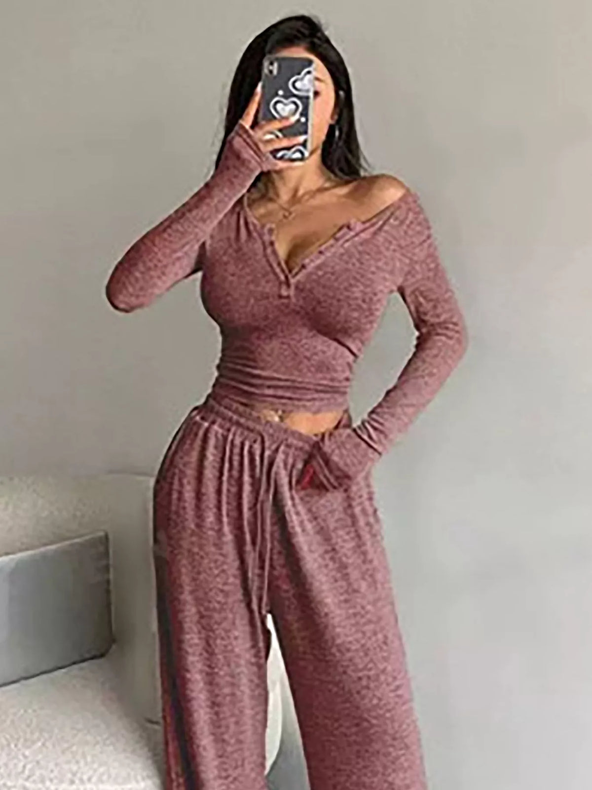 Button detail top and pants set, view 11