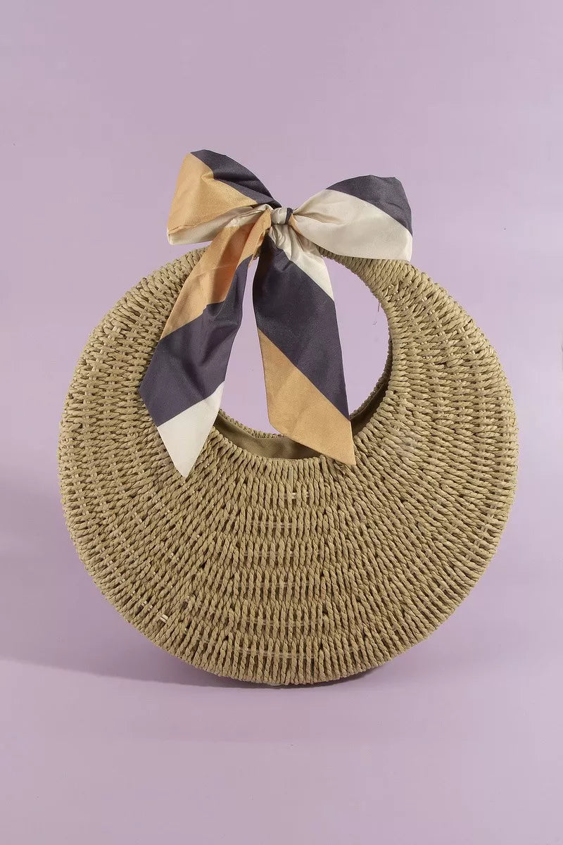 Crescent woven straw bag, view 2