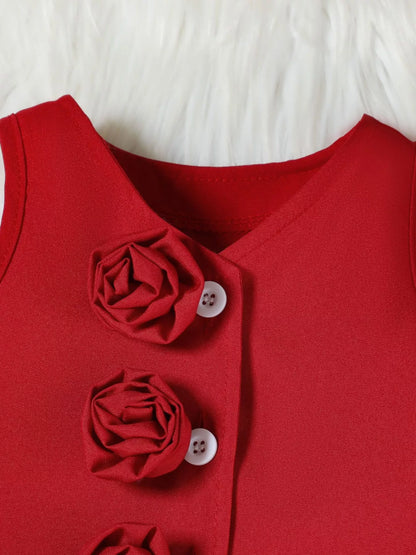 Children's Floral Decor Vest & Pleated Skirt Set