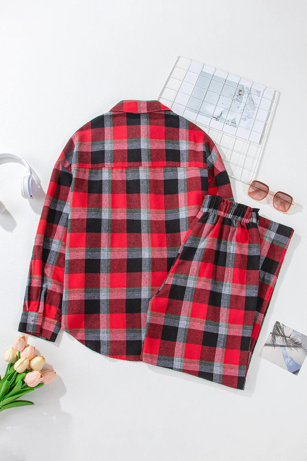 Plaid Long Sleeve Lounge Set