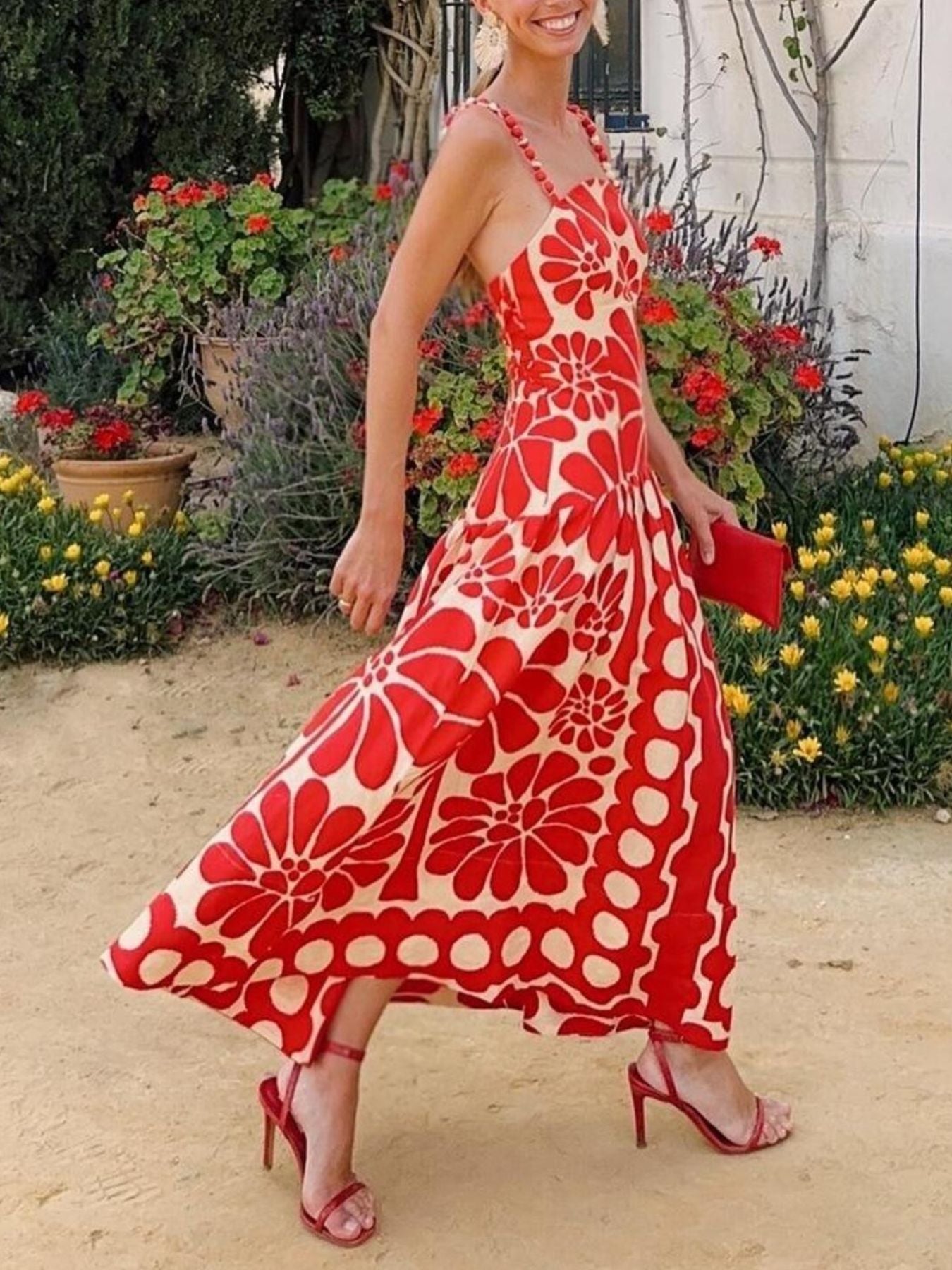 Printed A-Line Midi Cami Dress