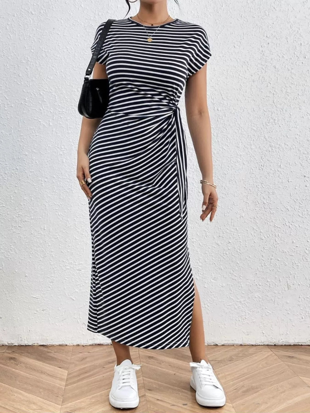Striped Tie-Waist Midi Dress