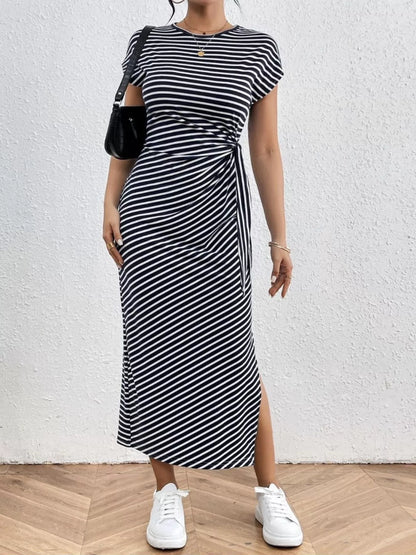 Striped Tie-Waist Midi Dress
