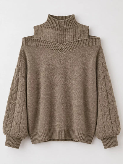 Cold-shoulder cable knit sweater, view 8