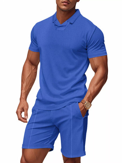 Men's Casual Short Sleeve Polo and Shorts Set