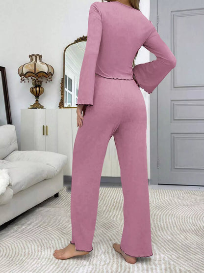 Lace Detail Flare Sleeves Top & Pants Lounge Set