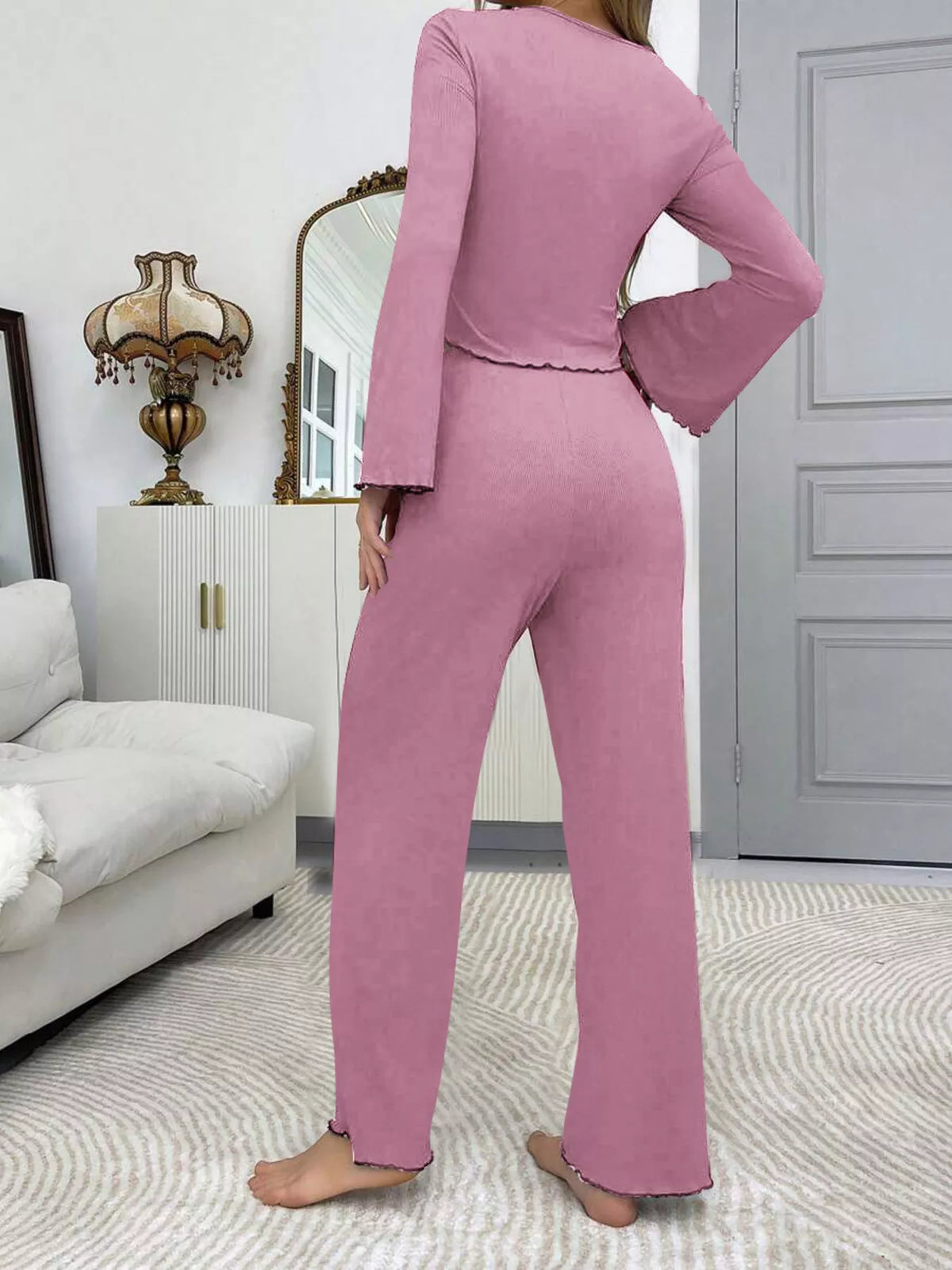 Lace Detail Flare Sleeves Top & Pants Lounge Set