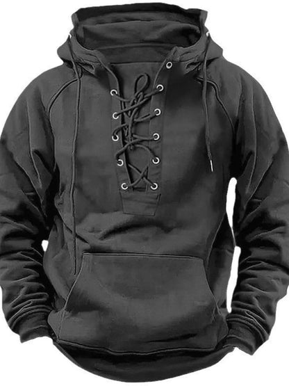 Men's Plus Size Lace Up Raglan Sleeve Hoodie