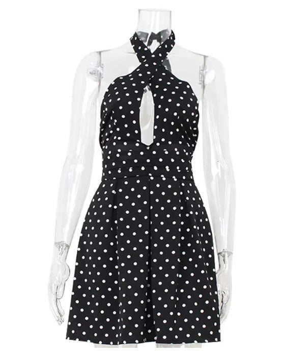 Cross neck hanging backless short skirt