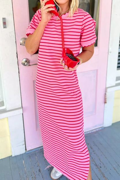 Short Sleeve Side Slit Maxi Tee Dress