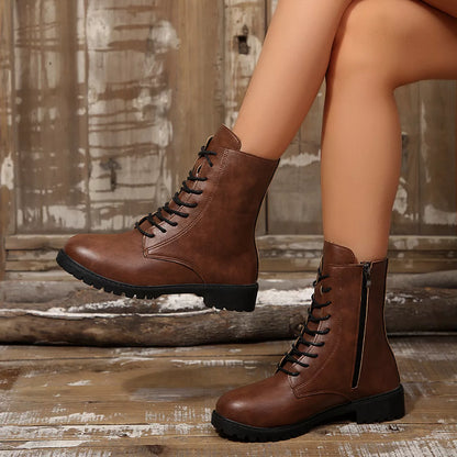 Round Toe Lace Up Boots