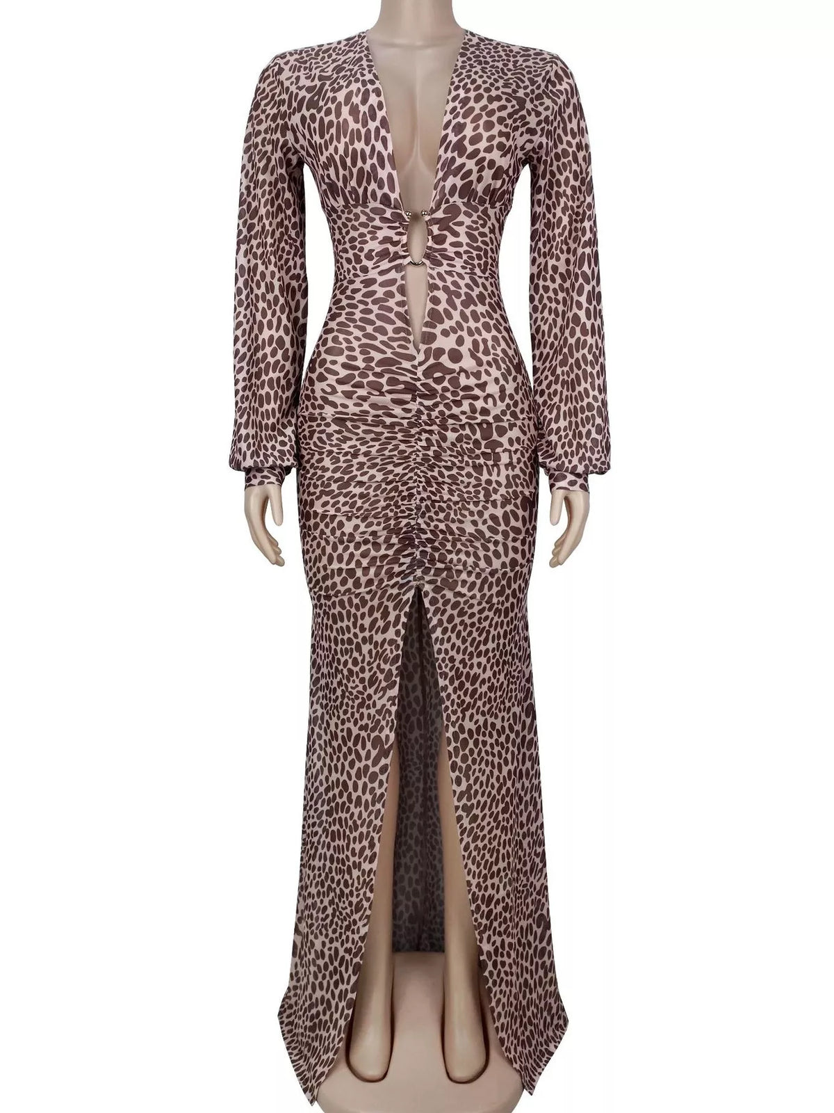 Plus size leopard maxi dress, view 3