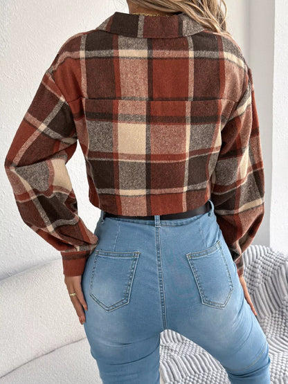 Plaid Button Up Cropped Jacket