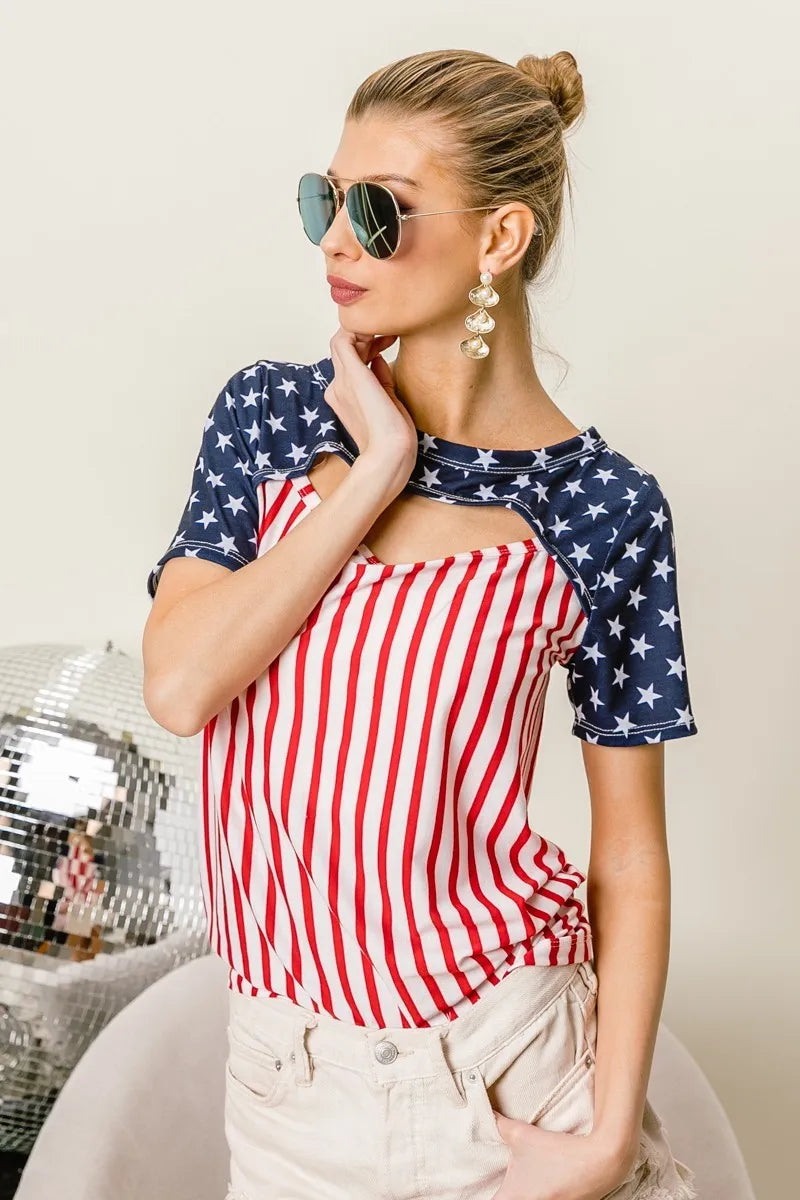 American Flag Theme Front Cut Out Top