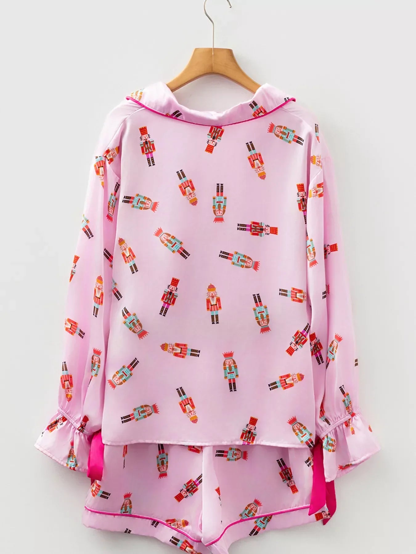 Nutcracker Print Contrast Trim Pajama Set