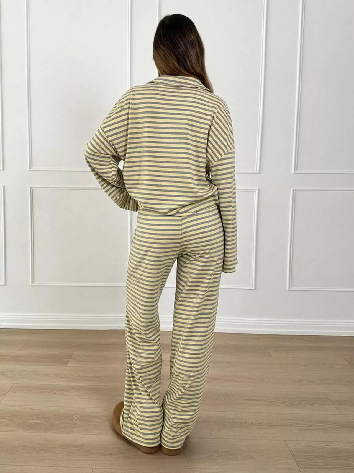Striped polo top and pants set, view 19