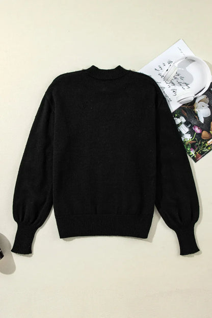 Pearl Detail Mock Neck Sweater