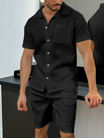 Men's Button Up Top and Shorts Set