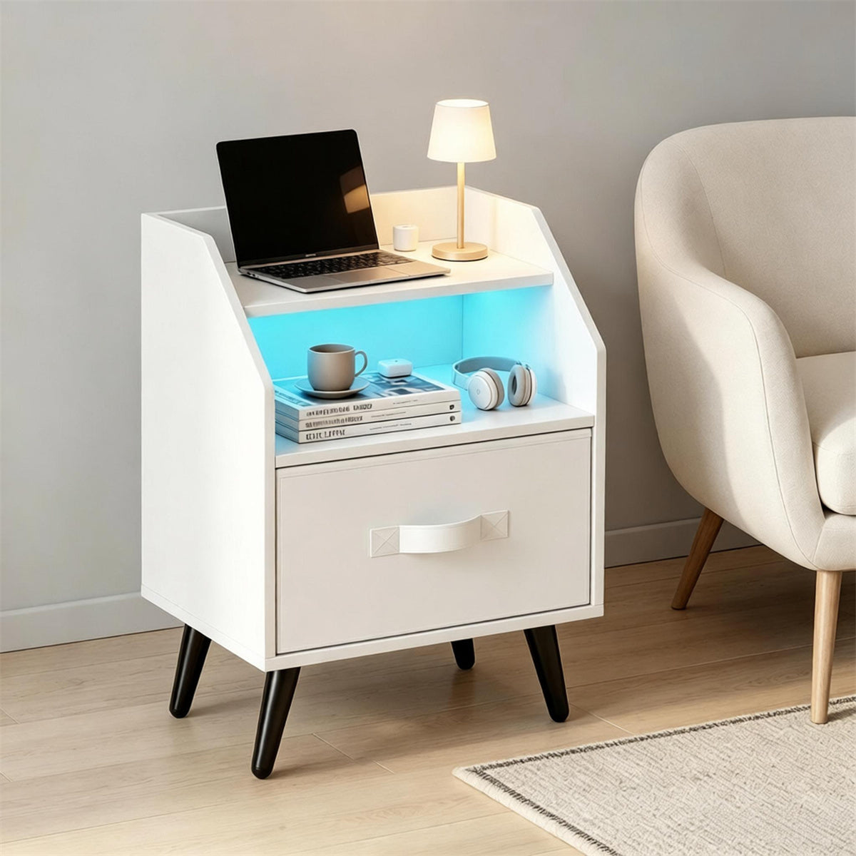 LED Nightstand with Charging Statio