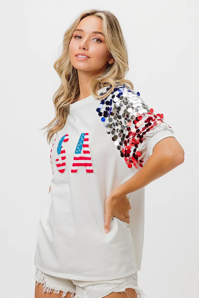 American Flag Sequin Top