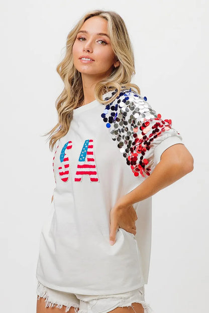 American Flag Sequin Top