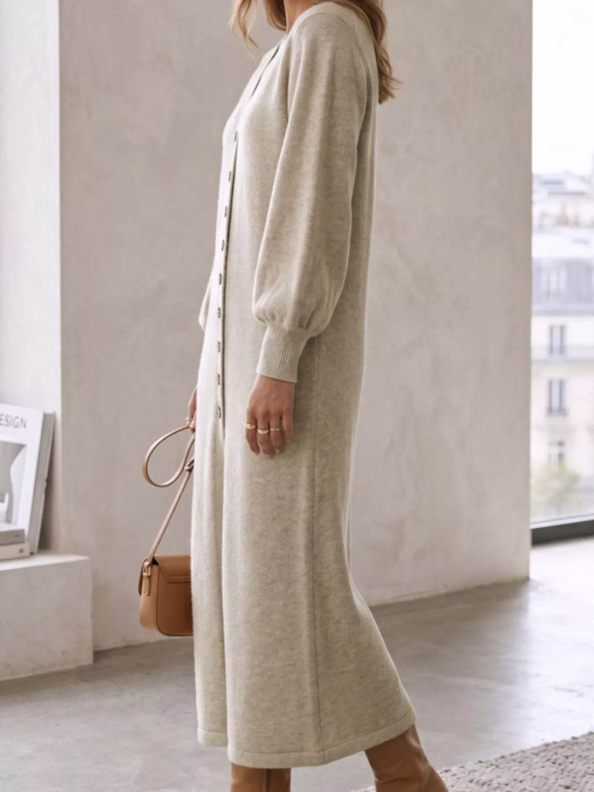 Button-front sweater dress, view 3