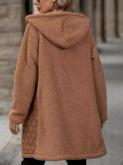 Textured Long Sleeve Hooded Coat
