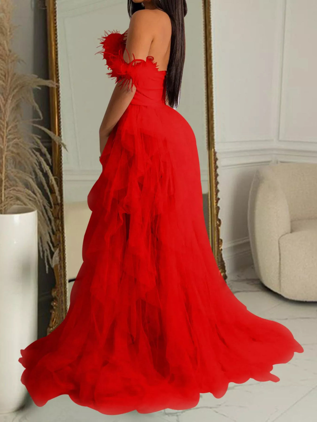 Feathered corset tulle dress, view 2