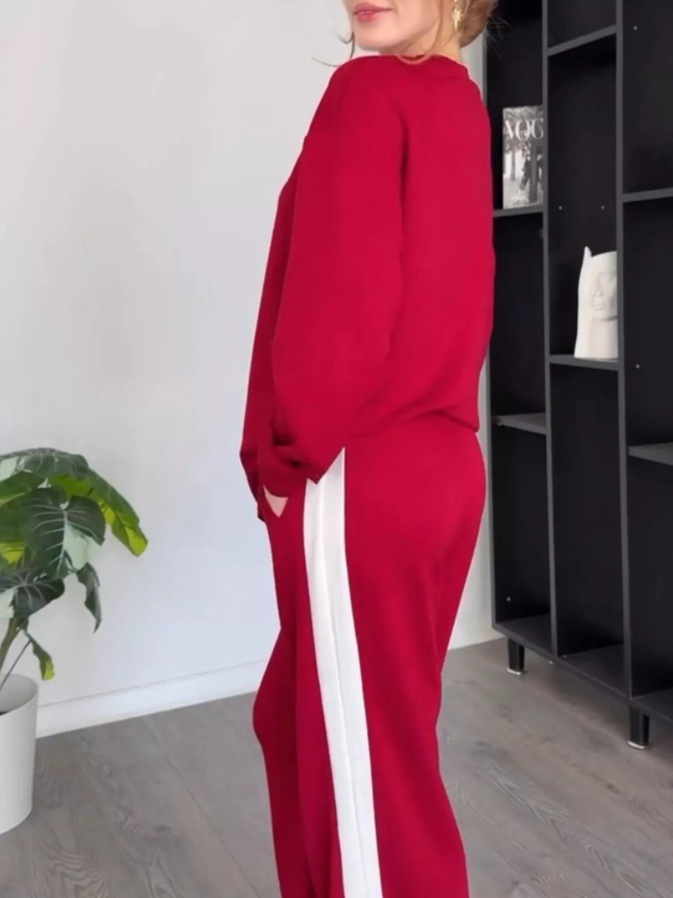 Full Size Contrast Top and Pants Set