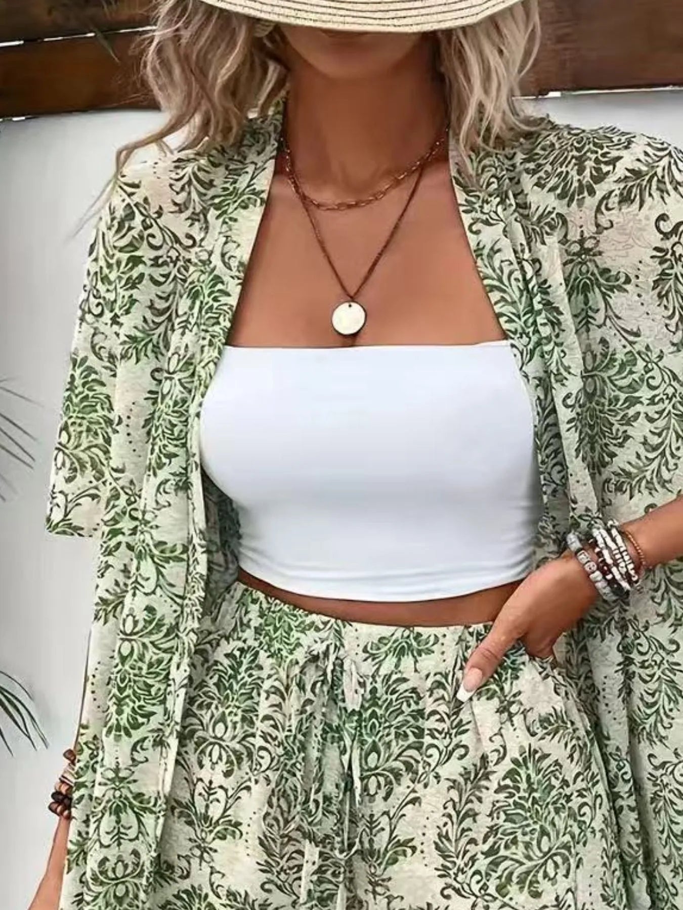 Printed Cardigan and Shorts Set