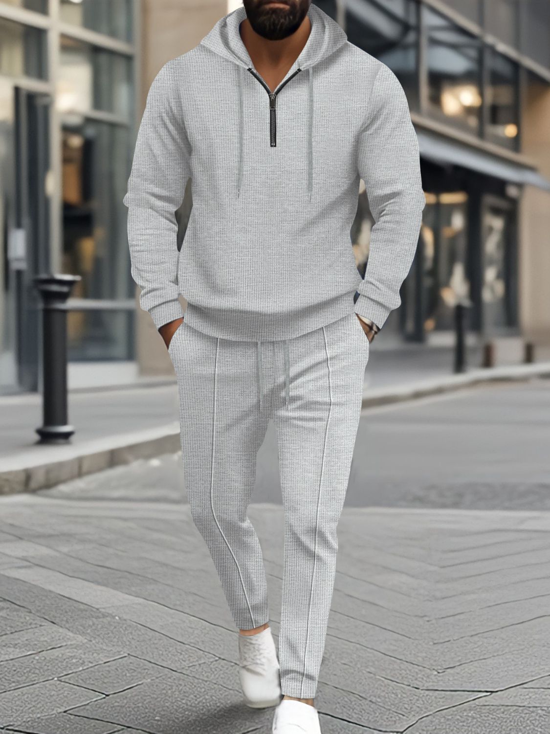 Men's Full Size Half Zipper Hoodie Set