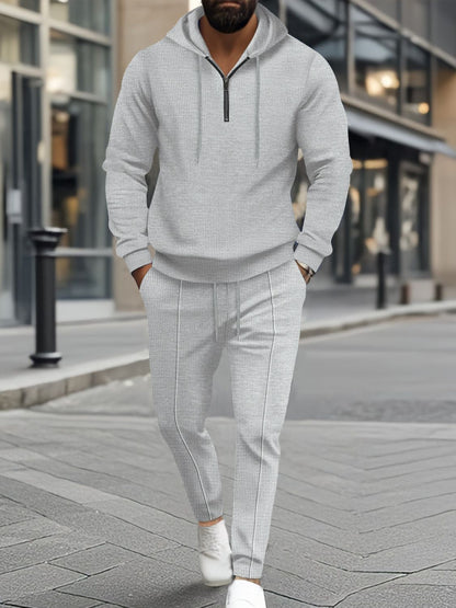 Men's Full Size Half Zipper Hoodie Set