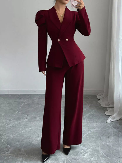 Double-Breasted Blazer and Pants Suit Set