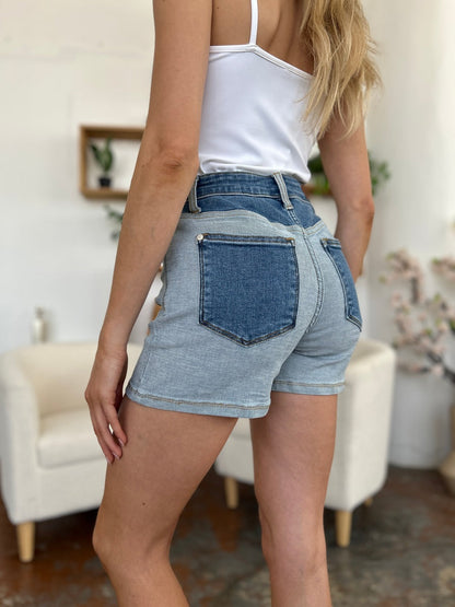 Color Block Denim Shorts