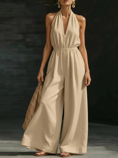 Full Size Halter Neck Wide-Leg Jumpsuit Plus Size