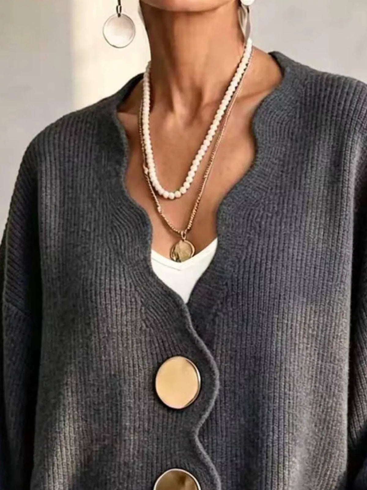 Plus Size Scalloped-Edge Oversized Cardigan