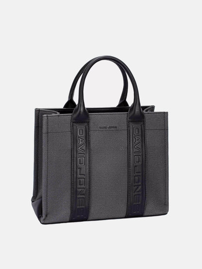 Canvas Tote Handbag with Contrast Leather Handles