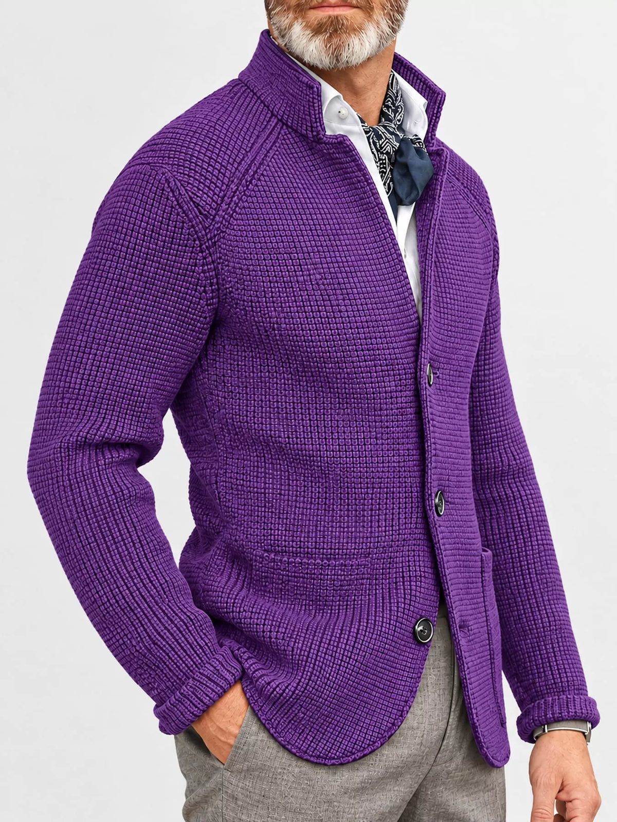 Men's knit stand-collar cardigan, view 6