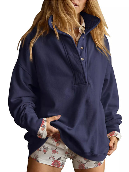 Half Snap Dropped Shoulder Sweatshirt