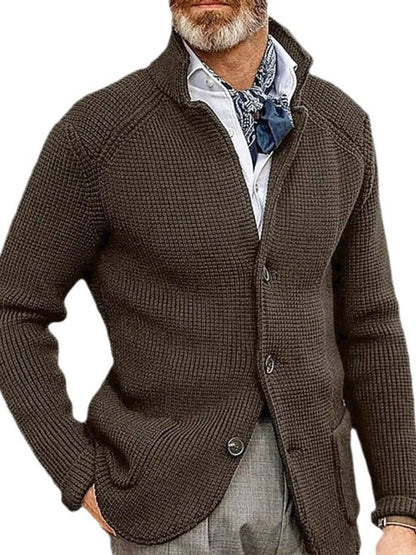 Men's knit stand-collar cardigan, view 13