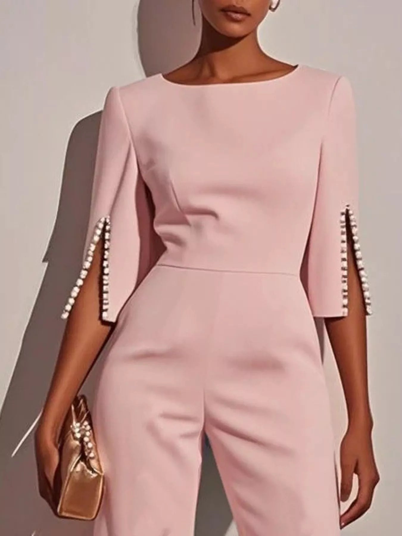 Wide-Leg Jumpsuit with Slit Sleeve
