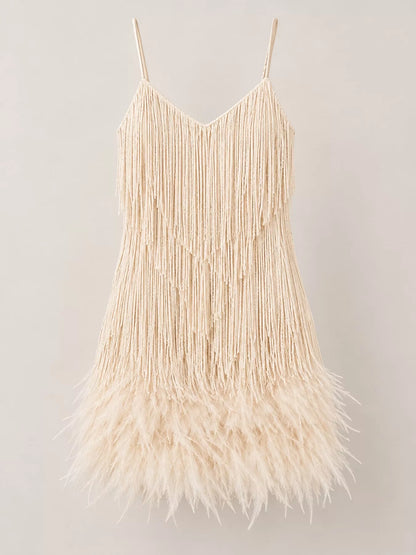 Plus Size Feather Fringe Sequin Dress for Celebrations