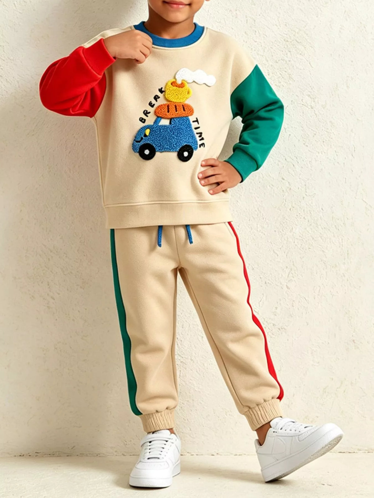 Kid's Car Applique Sweatshirt & Jogger Set