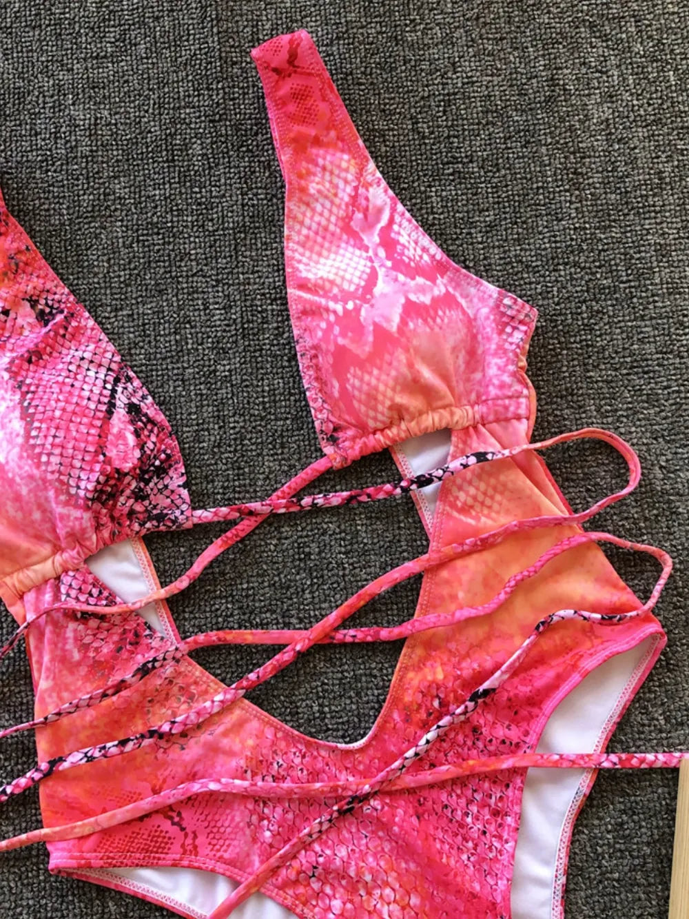 Lace-up plunge swimsuit, view 5