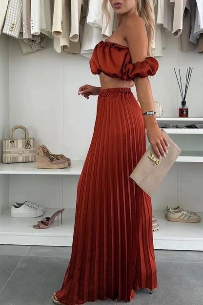 Off-Shoulder Top and Pleated Pants Set