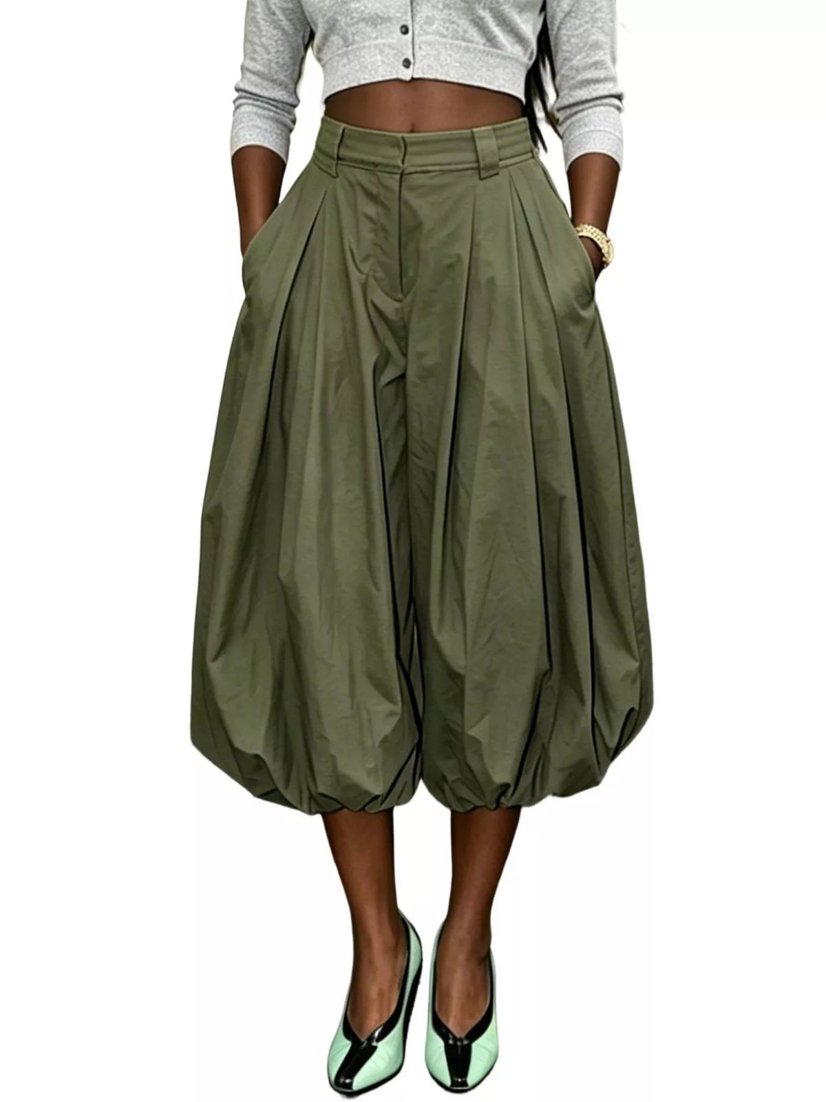 High-Waisted Ruched Balloon Pants